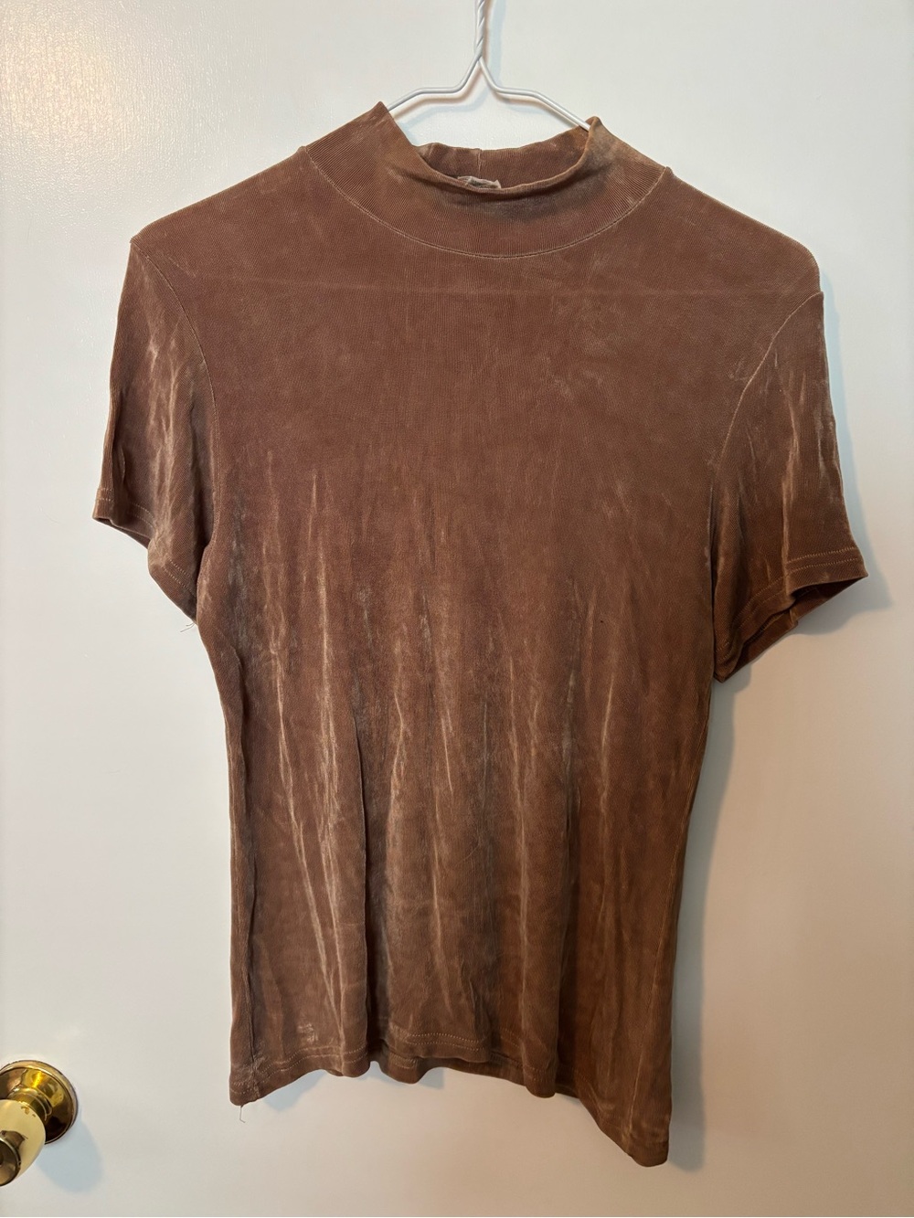 Vintage 90s Y2K Retro Elevated Feminine Boho Chic Mock Neck Tee Snug Fit Large